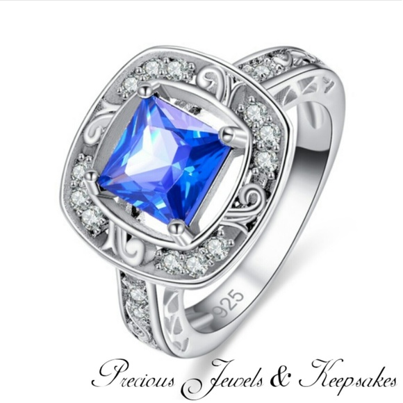 Princess Cut Tanzanite Gemstone Elegant Party Ring - Picture 1 of 5